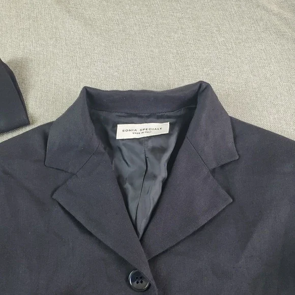 Sonia Speciale Blazer Womens 42 Dark Blue Flax Linen Blend Half Lined Italy - Picture 5 of 14